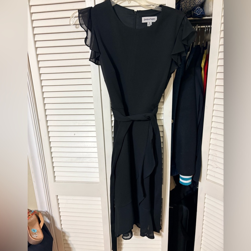 Shelby & Palmer Black Midi Dress with Ruffle Sleeves